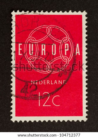 HOLLAND - CIRCA 1960: Stamp printed in the Netherlands shows Hollands connection with Europe, circa 1960