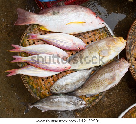 Close up of lovely fresh fish in a wet market, Vietnam