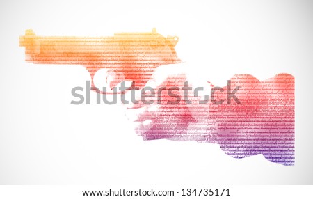 Pistol in hand, isolated on white background