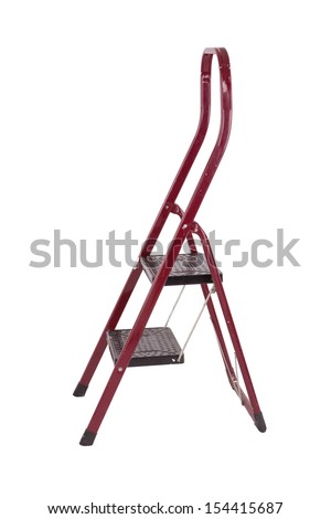 Old red step ladder isolated over white