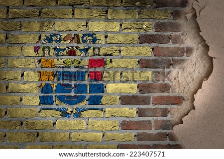 Dark brick wall texture with plaster - flag painted on wall - New Jersey