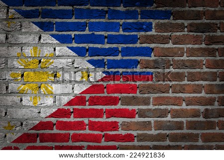 Very old dark red brick wall texture with flag - Philippines