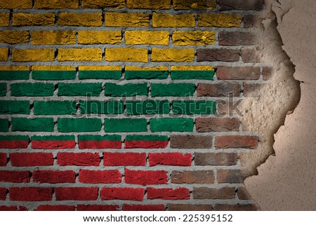 Dark brick wall texture with plaster - flag painted on wall - Lithuania