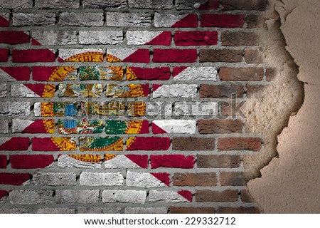 Dark brick wall texture with plaster - flag painted on wall - Florida
