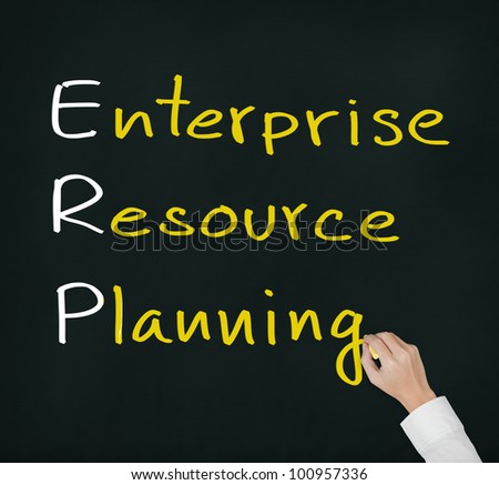 hand writing enterprise resource planning (ERP) system concept for supply material management business