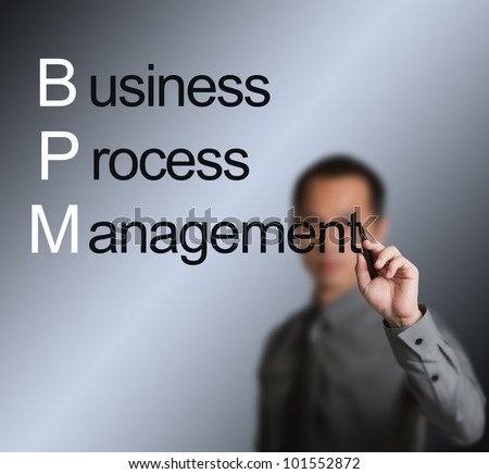 business man writing business process management concept ( BPM ) on whiteboard