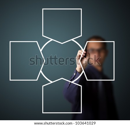 business man writing one core centralize from four component diagram in blank