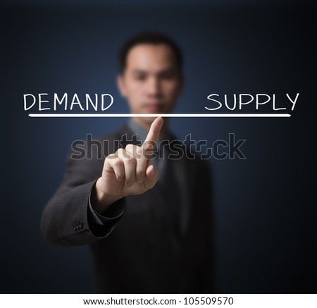 business man balance demand and supply on finger tip