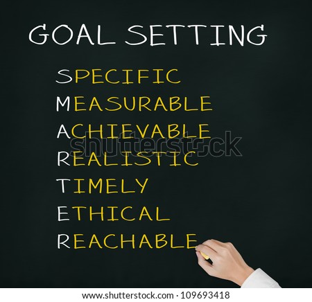 business hand writing  concept of smarter goal or objective setting - specific - measurable - achievable realistic - timely - ethical - reachable