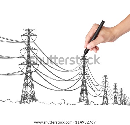 business hand drawing industrial electric pylon and wire