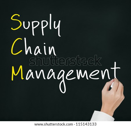 business hand writing supply chain management ( SCM) concept