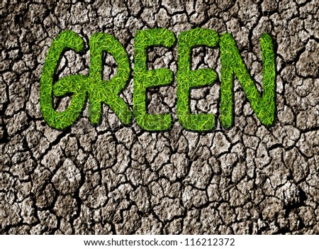 concept of environment : green grass text on drought