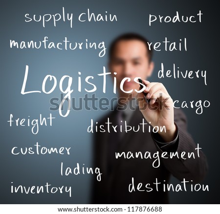 business man writing logistics concept