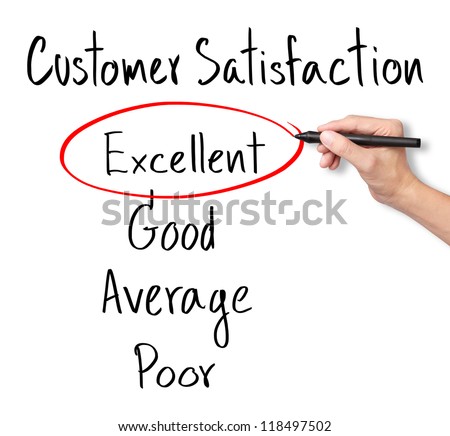 business hand evaluate excellent on customer satisfaction form