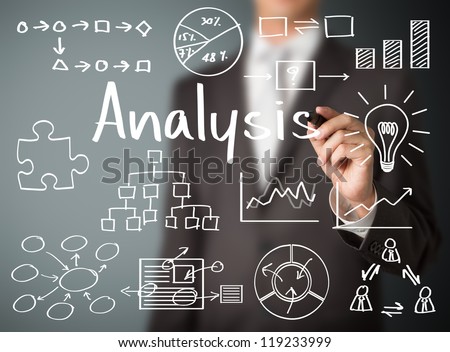 business man writing data analysis