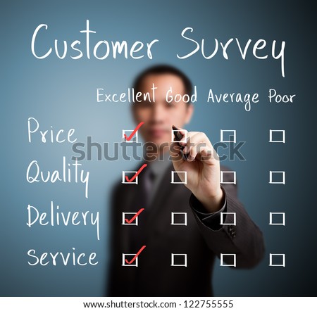 business man evaluate excellence on customer survey form