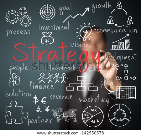 Business Man Writing Business Strategy Concept