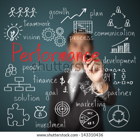 businessman writing performance business scheme