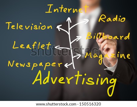 business man writing advertising media channel