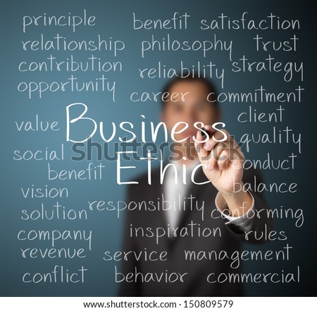 Business Man Writing Business Ethic Concept