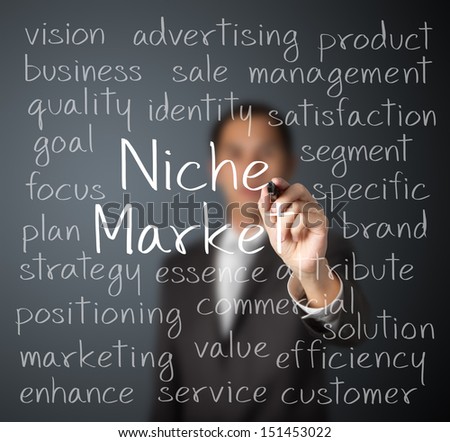 business man writing niche market concept