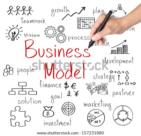 business hand writing business model concept