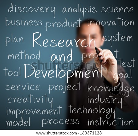 business man writing research and development concept