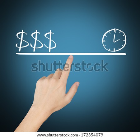 business concept, time and money balance on fingertip