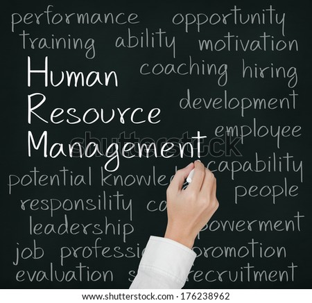 business hand writing human resource management concept