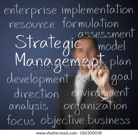 business man writing strategic management concept