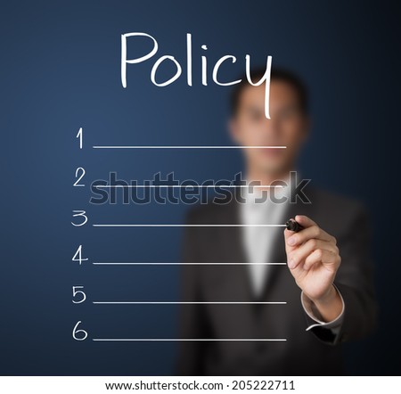 business man writing blank policy list