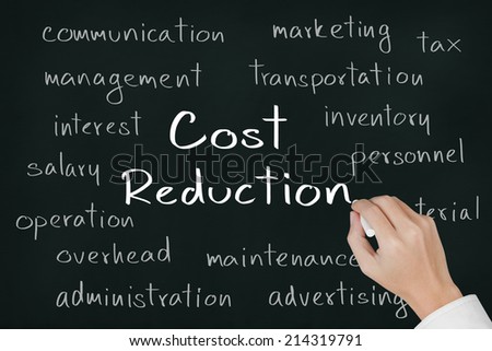 business hand writing cost reduction concept on chalkboard