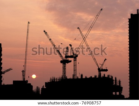 construction site silhouette on sunset
