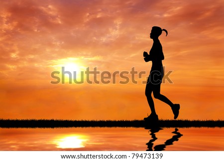 a woman running at sunrise silhouetted silhouetted