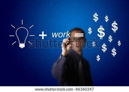 business man drawing idea plus work can make lots of money