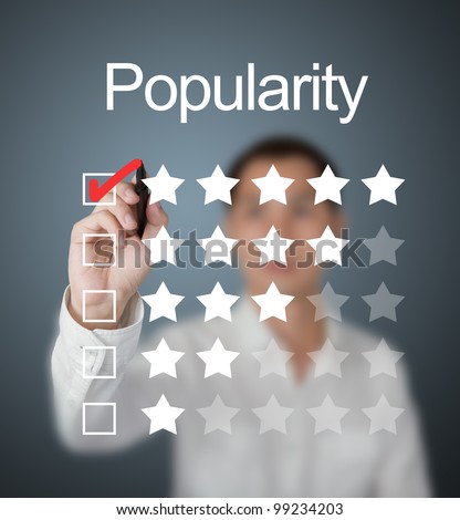 business man choosing  five star popularity choice by making red mark