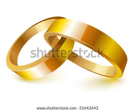 stock vector Gold wedding rings over white