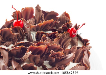 Chocolate cake Black Forest, isolated on white background