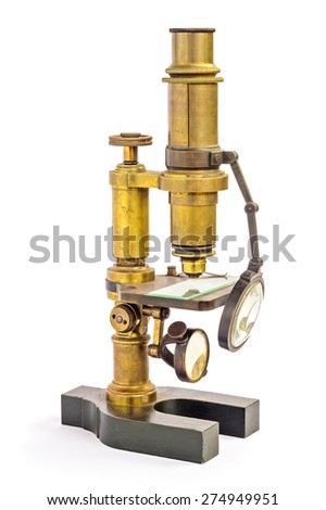 Old fashion (retro, vintage) brass microscope isolated on white background