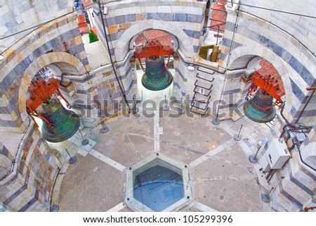 Picture of the bells, located inside the Leaning Tower of Pisa, Italy.