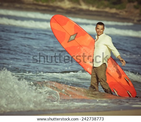 concept of office businessman with surf near the ocean