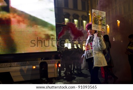 FLORENCE, ITALY - NOVEMBER 27: Animal right demonstration against the company policy of fast-food chain McDonald\'s on November 27, 2011 in Florence (Italy)