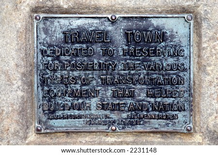 Plaque at Travel Town museum, Los Angeles