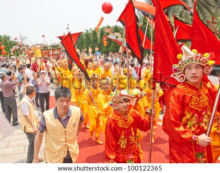 GUANGZHOU, CHINA  - APR 13: Prayer ceremony on Apr 13, 2012 in Mazu Culture Festival. This is China's traditional festivals, Held on the Mar 21 lunar each year, Pray the sea god bless people.