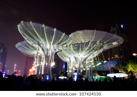 GUANGZHOU, CHINA - OCT 7 : The annual international Festival of Lights takes place on the Guangzhou, on Oct 7, 2011 in Guangzhou, light shows the traditional oriental culture,Tourists about 5 million.