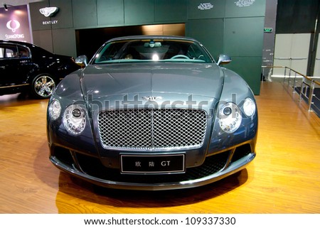 GUANGZHOU, CHINA - JUL 29: BENTLEY GT car on 2012 Guangzhou Imported Luxury Automobile Exhibition,on July 29, 2012 in Guangzhou China,This is a large international car exhibition