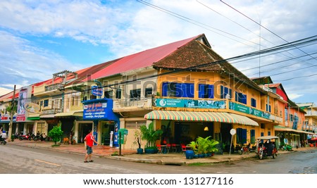 BATTAMBANG, CAMBODIA - SEP 12:French-style building on Sep 12, 2012 in Battambang. Battambang is the second largest city in Cambodia, Was once a French colony,a population of about 10 million.