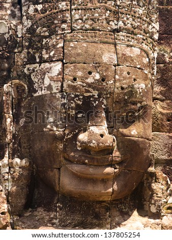 stone statue on bayon,siem reap ,Cambodia, was inscribed on the UNESCO World Heritage List in 1992.