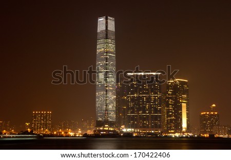 HONG KONG, CHINA - DEC 9: International Commerce Centre on December 9, 2013 in Hong Kong. It is the tallest building in Hong Kong,Designed by Kohn Pedersen Fox Associates
