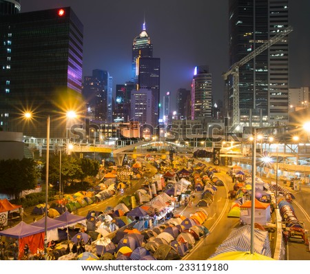 HONG KONG,CHINA - NOV 18:The demonstrators occupied the city road on Nov 18, 2014 in Hong Kong. Hong Kong campaigners are fighting for the right to nominate and directly elect the next chief executive